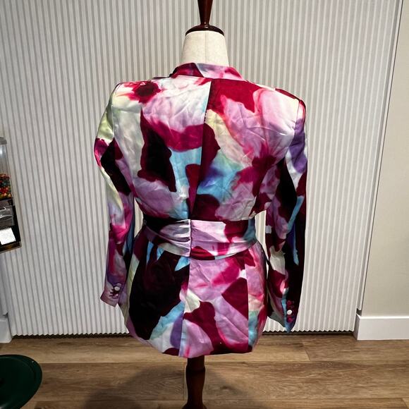 ZARA Women's Lapelles Tied Belt Jacket Printed Satin Blazer Size L - Picture 5 of 11